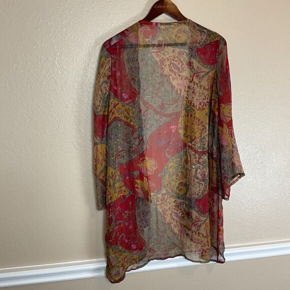 Soft Surroundings Fall Color Sz S M Kimono Crinkle Open Front Paisley Sequin Top - Picture 5 of 12
